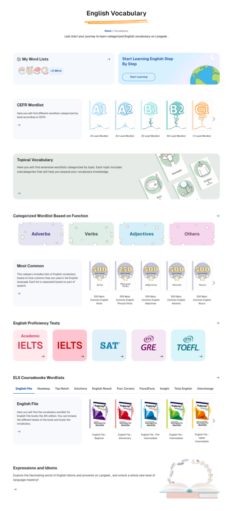 LanGeek Vocabulary Page Screenshot