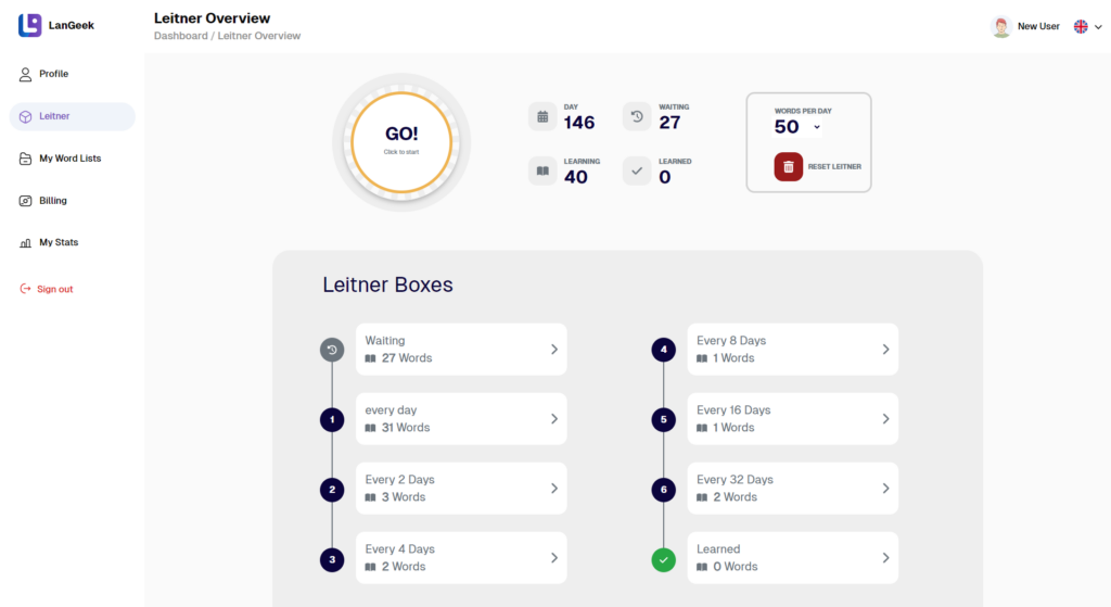 Leitner bow overview page Screenshot