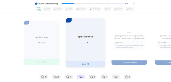 reverse flashcards on langeek