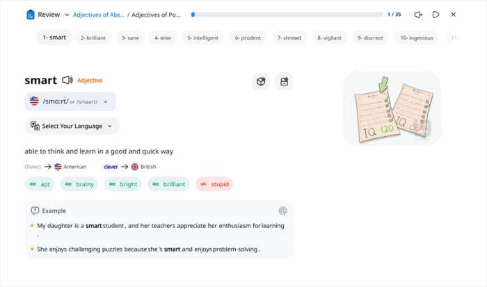 LanGeek vocabulary review section
