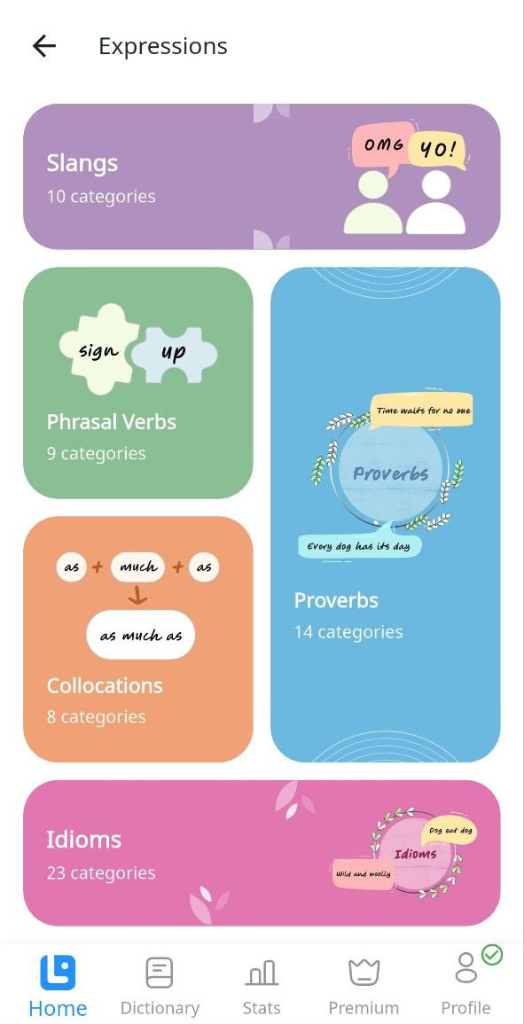 An English expression entry in the LanGeek mobile app