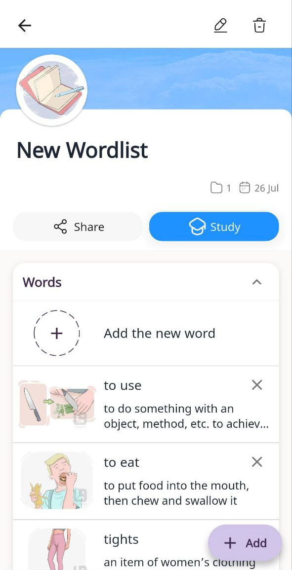 Creating a personal wordlist in the LanGeek app