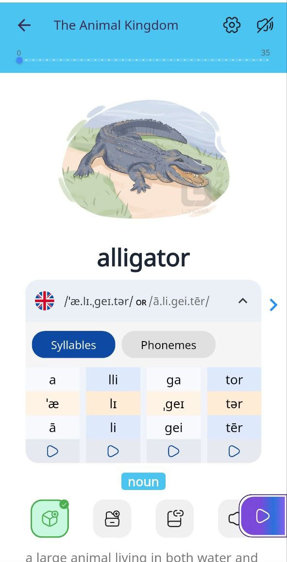 PhonoMap pronunciation breakdown for a word in the LanGeek app