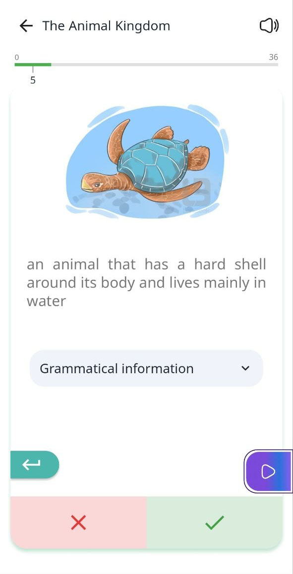 Vocabulary flashcards in the LanGeek mobile app
